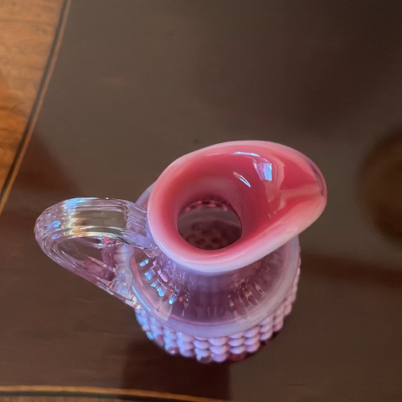 Fenton Cranberry opalescent hobnail oil cruet - Picture 9 of 13